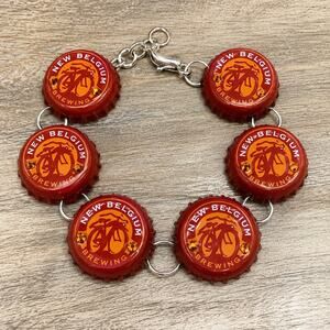 New Belgium Brewing Beer Bottle Cap Charm Bracelet Rhinestone Embellished Adjust